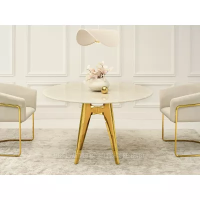 Elegantní jídelní stůl FARKAS - béžový / zlatý