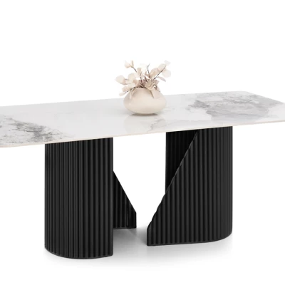 Designový jídelní stůl FARID - bílý mramor / černý