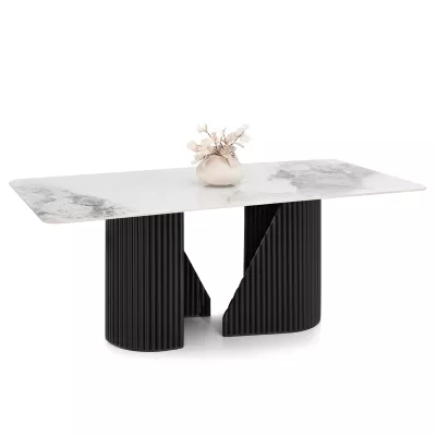 Designový jídelní stůl FARID - bílý mramor / černý