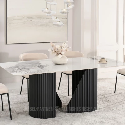 Designový jídelní stůl FARID - bílý mramor / černý