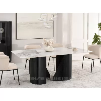 Designový jídelní stůl FARID - bílý mramor / černý