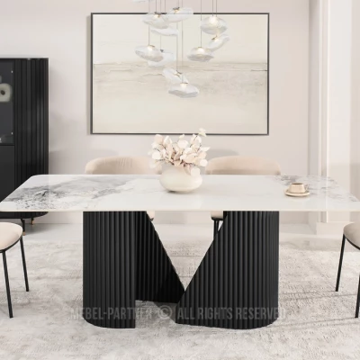 Designový jídelní stůl FARID - bílý mramor / černý