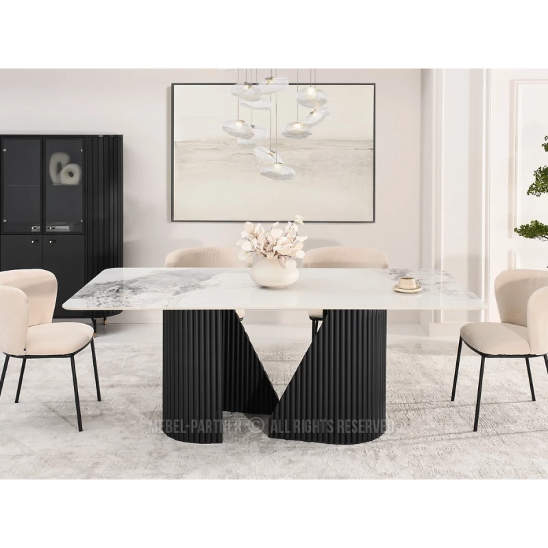 Designový jídelní stůl FARID - bílý mramor / černý