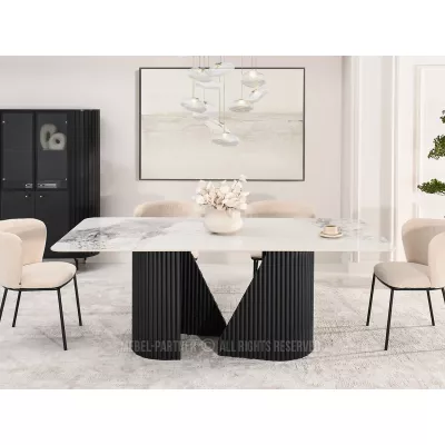 Designový jídelní stůl FARID - bílý mramor / černý