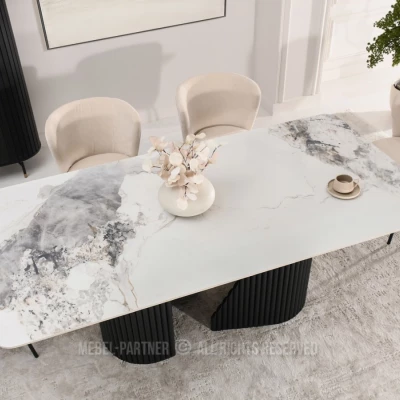 Designový jídelní stůl FARID - bílý mramor / černý