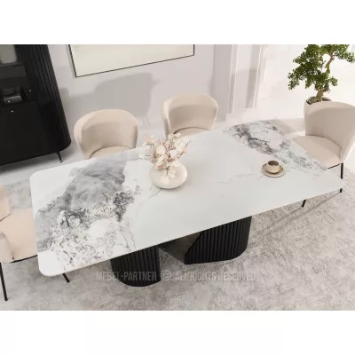 Designový jídelní stůl FARID - bílý mramor / černý