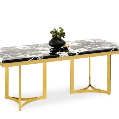 Stylový jídelní stůl FARIS - černobílý mramor / zlatý