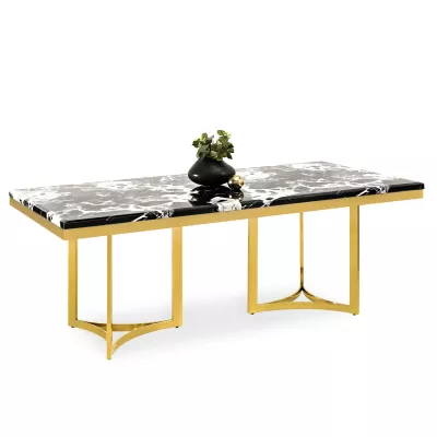 Stylový jídelní stůl FARIS - černobílý mramor / zlatý