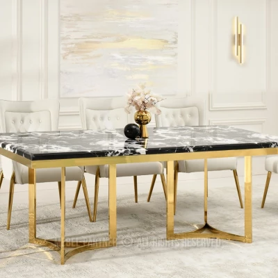 Stylový jídelní stůl FARIS - černobílý mramor / zlatý