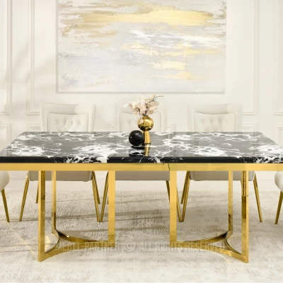 Stylový jídelní stůl FARIS - černobílý mramor / zlatý