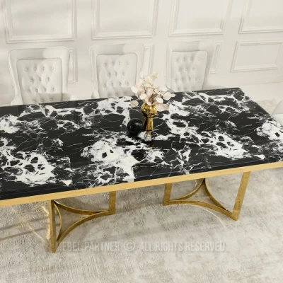 Stylový jídelní stůl FARIS - černobílý mramor / zlatý