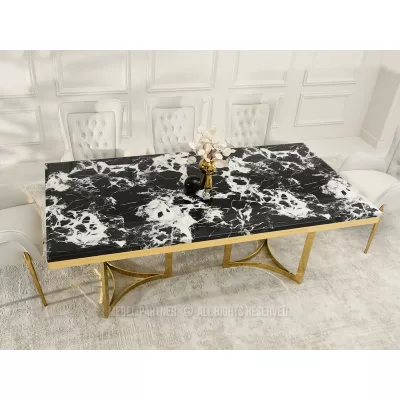 Stylový jídelní stůl FARIS - černobílý mramor / zlatý