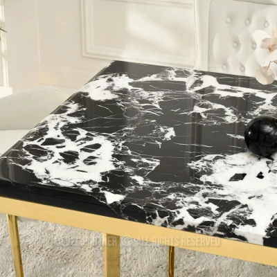 Stylový jídelní stůl FARIS - černobílý mramor / zlatý
