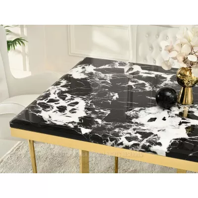 Stylový jídelní stůl FARIS - černobílý mramor / zlatý