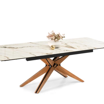 Rozkládací jídelní stůl FEDOR - béžový mramor / dub