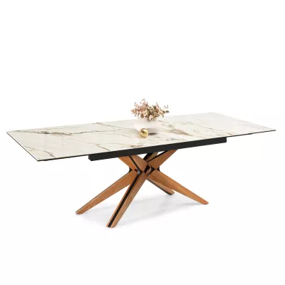 Rozkládací jídelní stůl FEDOR - béžový mramor / dub