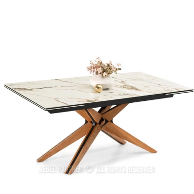 Rozkládací jídelní stůl FEDOR - béžový mramor / dub