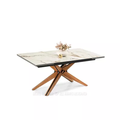 Rozkládací jídelní stůl FEDOR - béžový mramor / dub