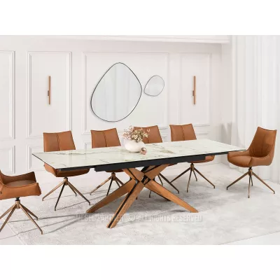 Rozkládací jídelní stůl FEDOR - béžový mramor / dub