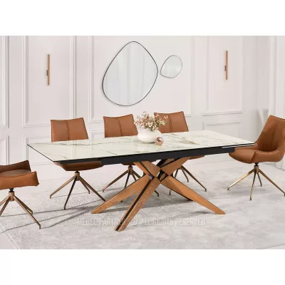 Rozkládací jídelní stůl FEDOR - béžový mramor / dub