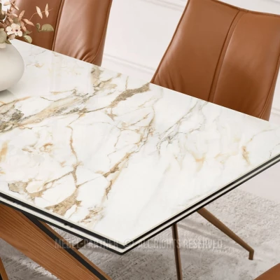 Rozkládací jídelní stůl FEDOR - béžový mramor / dub