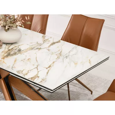 Rozkládací jídelní stůl FEDOR - béžový mramor / dub