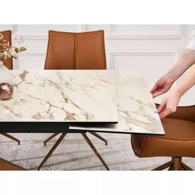 Rozkládací jídelní stůl FEDOR - béžový mramor / dub