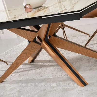 Rozkládací jídelní stůl FEDOR - béžový mramor / dub