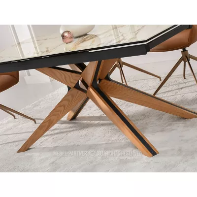 Rozkládací jídelní stůl FEDOR - béžový mramor / dub