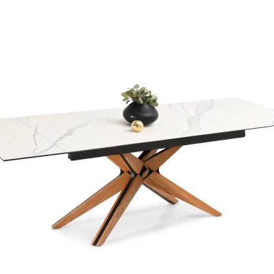 Rozkládací jídelní stůl FEDOR - bílý mramor / dub