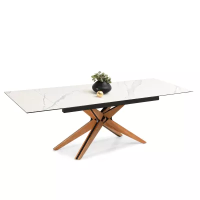 Rozkládací jídelní stůl FEDOR - bílý mramor / dub