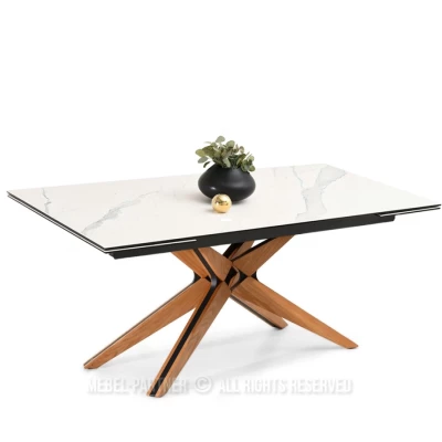 Rozkládací jídelní stůl FEDOR - bílý mramor / dub