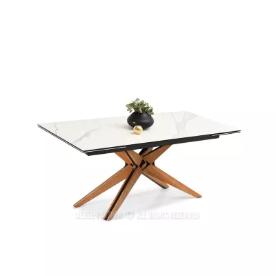 Rozkládací jídelní stůl FEDOR - bílý mramor / dub