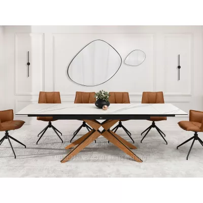 Rozkládací jídelní stůl FEDOR - bílý mramor / dub