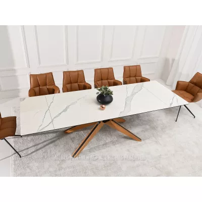 Rozkládací jídelní stůl FEDOR - bílý mramor / dub