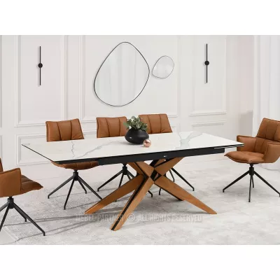 Rozkládací jídelní stůl FEDOR - bílý mramor / dub