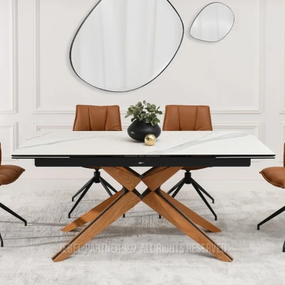 Rozkládací jídelní stůl FEDOR - bílý mramor / dub