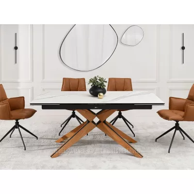 Rozkládací jídelní stůl FEDOR - bílý mramor / dub