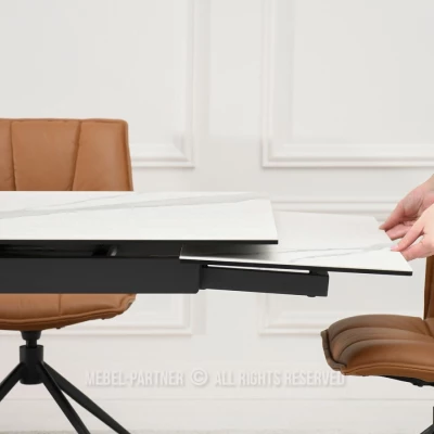 Rozkládací jídelní stůl FEDOR - bílý mramor / dub