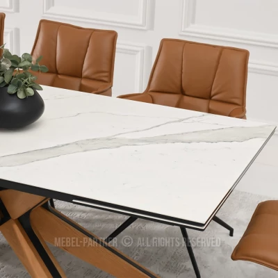 Rozkládací jídelní stůl FEDOR - bílý mramor / dub