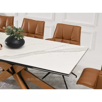 Rozkládací jídelní stůl FEDOR - bílý mramor / dub