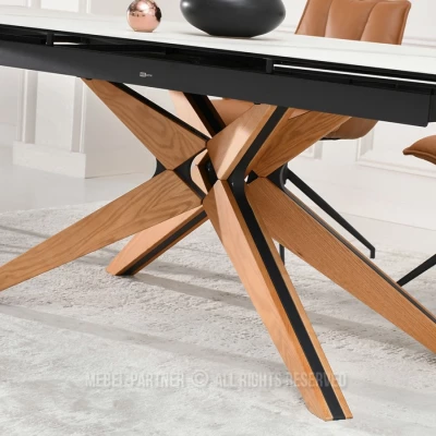 Rozkládací jídelní stůl FEDOR - bílý mramor / dub