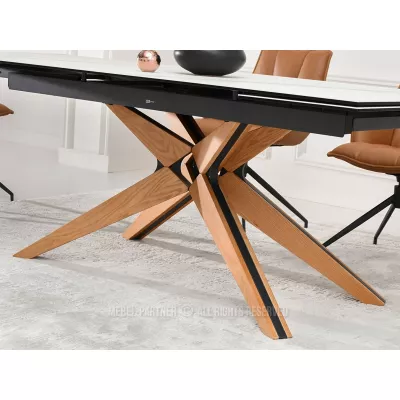 Rozkládací jídelní stůl FEDOR - bílý mramor / dub