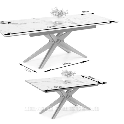 Rozkládací jídelní stůl FEDOR - bílý mramor / dub