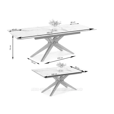 Rozkládací jídelní stůl FEDOR - bílý mramor / dub