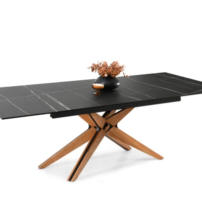 Rozkládací jídelní stůl FEDOR - černý mramor / dub