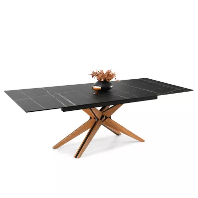 Rozkládací jídelní stůl FEDOR - černý mramor / dub