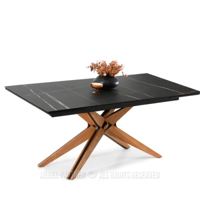 Rozkládací jídelní stůl FEDOR - černý mramor / dub