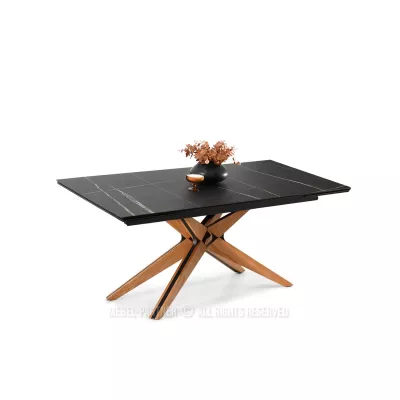 Rozkládací jídelní stůl FEDOR - černý mramor / dub