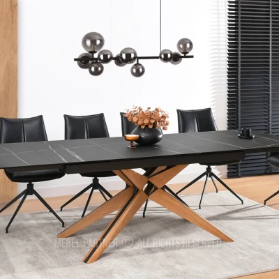 Rozkládací jídelní stůl FEDOR - černý mramor / dub